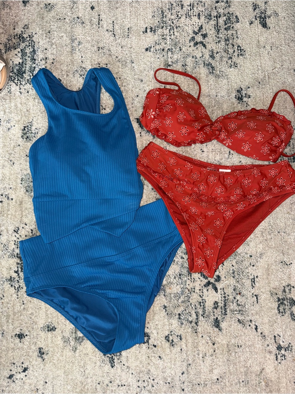 next Blue Ribbed Two-Piece Swimsuit & next Red Floral Bikini Set
